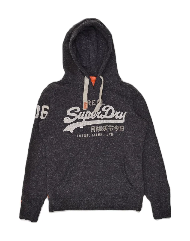 SUPERDRY Womens Graphic Hoodie Jumper UK 14 Medium Navy Blue Polyester Hoodie with Applique Textured Unique SUPERDRY Womens Graphic Hoodie Jumper UK 14 Medium Navy Blue Polyester Hoodie with Applique Textured Unique
