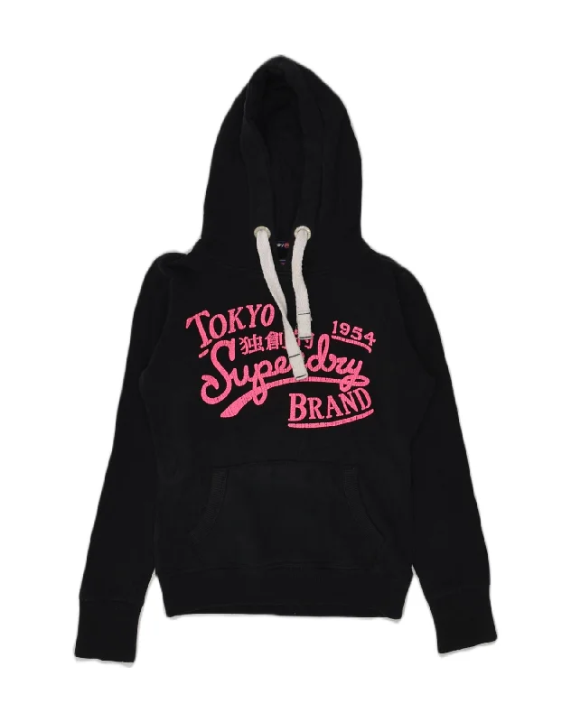 SUPERDRY Womens Graphic Hoodie Jumper UK 6 XS Black Cotton Hoodie with Drop Shoulder Relaxed Streetwear SUPERDRY Womens Graphic Hoodie Jumper UK 6 XS Black Cotton Hoodie with Drop Shoulder Relaxed Streetwear