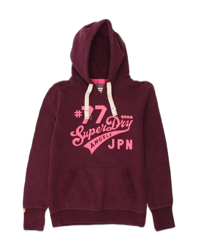 SUPERDRY Womens Graphic Hoodie Jumper UK 8 Small Maroon Cotton Hoodie with Fur Luxurious Winter SUPERDRY Womens Graphic Hoodie Jumper UK 8 Small Maroon Cotton Hoodie with Fur Luxurious Winter