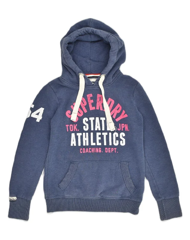 SUPERDRY Womens Graphic Hoodie Jumper UK 8 Small Navy Blue Cotton Hoodie with Hem Ribbing Snug Secure SUPERDRY Womens Graphic Hoodie Jumper UK 8 Small Navy Blue Cotton Hoodie with Hem Ribbing Snug Secure