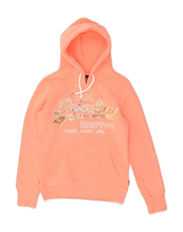 SUPERDRY Womens Graphic Hoodie Jumper UK 8 Small Orange Cotton Hoodie with Metallic Shiny Futuristic SUPERDRY Womens Graphic Hoodie Jumper UK 8 Small Orange Cotton Hoodie with Metallic Shiny Futuristic