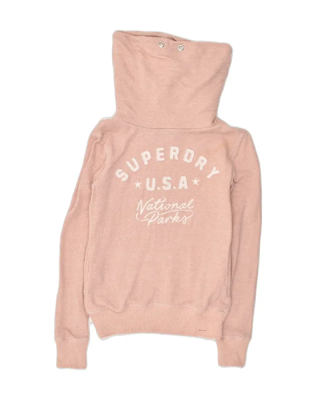 SUPERDRY Womens Graphic Roll Neck Sweatshirt Jumper UK 14 Medium Beige Hoodie with Oversized Fit Loose Comfortable SUPERDRY Womens Graphic Roll Neck Sweatshirt Jumper UK 14 Medium Beige Hoodie with Oversized Fit Loose Comfortable