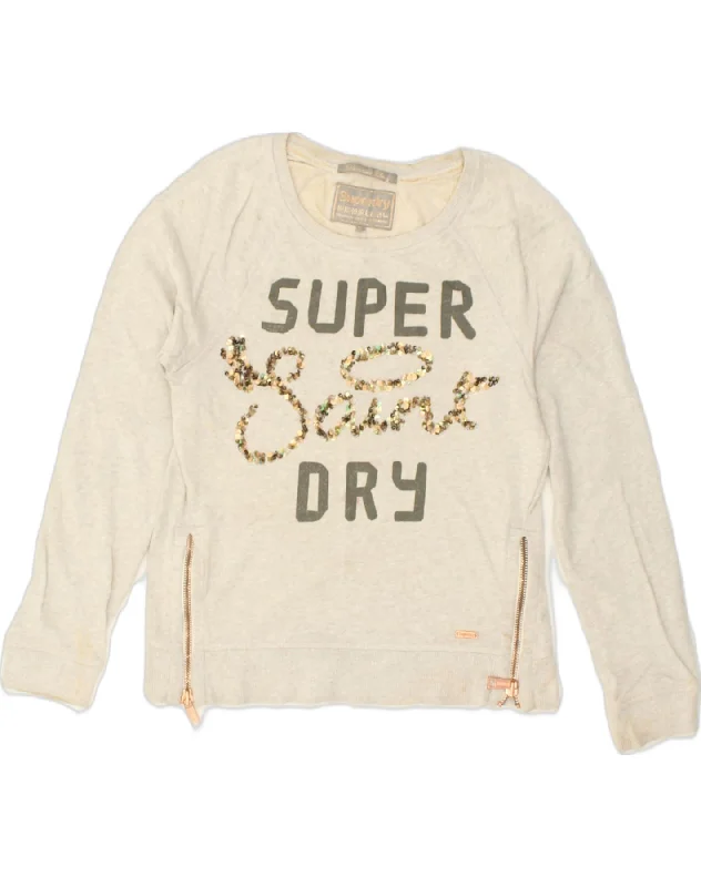 SUPERDRY Womens Graphic Sweatshirt Jumper UK 12 Medium Grey Cotton Hoodie with Drawcord Adjustable Secure SUPERDRY Womens Graphic Sweatshirt Jumper UK 12 Medium Grey Cotton Hoodie with Drawcord Adjustable Secure