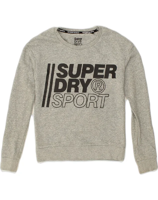 SUPERDRY Womens Graphic Sweatshirt Jumper UK 6 XS Grey Cotton Hoodie with Rolled Sleeves Casual Relaxed SUPERDRY Womens Graphic Sweatshirt Jumper UK 6 XS Grey Cotton Hoodie with Rolled Sleeves Casual Relaxed