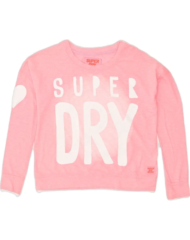 SUPERDRY Womens Graphic Sweatshirt Jumper UK 6 XS Pink Polyester Hoodie with Side Slits Relaxed Casual SUPERDRY Womens Graphic Sweatshirt Jumper UK 6 XS Pink Polyester Hoodie with Side Slits Relaxed Casual