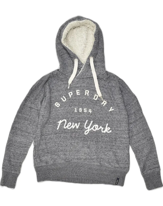 SUPERDRY Womens Oversized Graphic Hoodie Jumper UK 2 2XS Grey Cotton Hoodie with Side Slits Relaxed Casual SUPERDRY Womens Oversized Graphic Hoodie Jumper UK 2 2XS Grey Cotton Hoodie with Side Slits Relaxed Casual