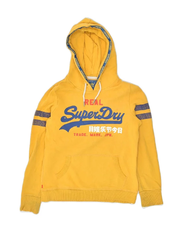 SUPERDRY Womens Real Graphic Hoodie Jumper UK 10 Small Yellow Cotton Hoodie with Back Slit Movement Comfort SUPERDRY Womens Real Graphic Hoodie Jumper UK 10 Small Yellow Cotton Hoodie with Back Slit Movement Comfort