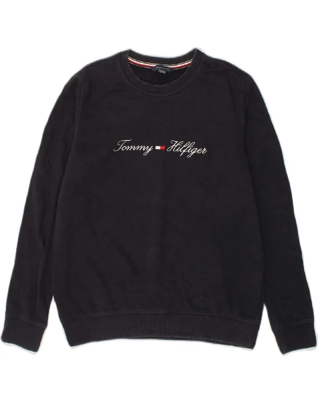 TOMMY HILFIGER Womens Graphic Sweatshirt Jumper UK 6 XS Navy Blue Cotton Hoodie with Oversized Fit Loose Comfortable TOMMY HILFIGER Womens Graphic Sweatshirt Jumper UK 6 XS Navy Blue Cotton Hoodie with Oversized Fit Loose Comfortable
