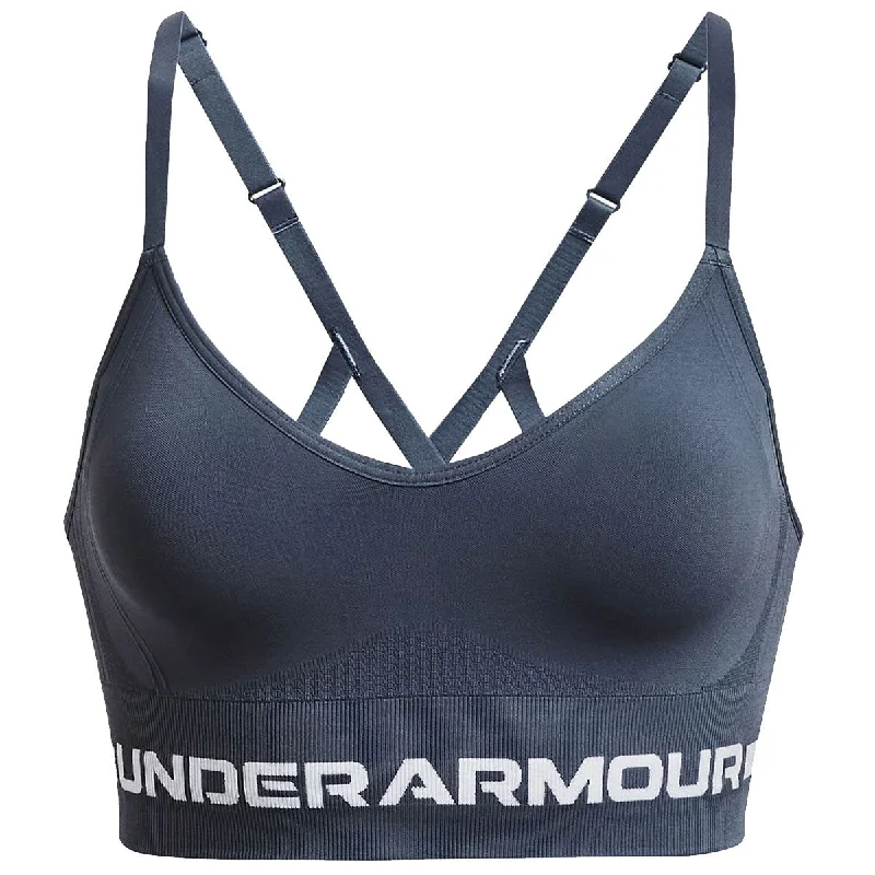 Under Armour Seamless Low Long Sports Bra - Womens - Downpour Grey/White Sleek Sports Bra Under Armour Seamless Low Long Sports Bra - Womens - Downpour Grey/White Sleek Sports Bra