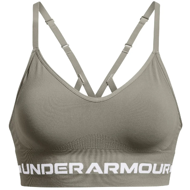 Under Armour Seamless Low Long Sports Bra - Womens - Grove Green/White Simple Wireless Bra Under Armour Seamless Low Long Sports Bra - Womens - Grove Green/White Simple Wireless Bra