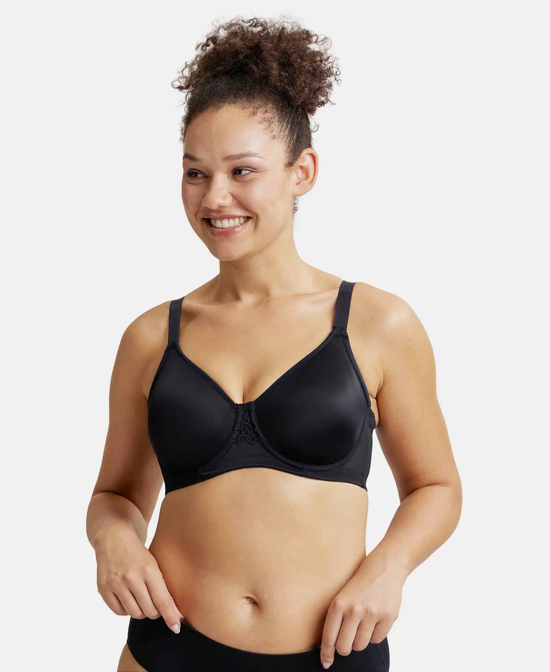 Under-Wired Non-Padded Soft Touch Microfiber Elastane Stretch Full Coverage Minimizer Bra with Broad Wings - Black Trendy Sports Bra Under-Wired Non-Padded Soft Touch Microfiber Elastane Stretch Full Coverage Minimizer Bra with Broad Wings - Black Trendy Sports Bra
