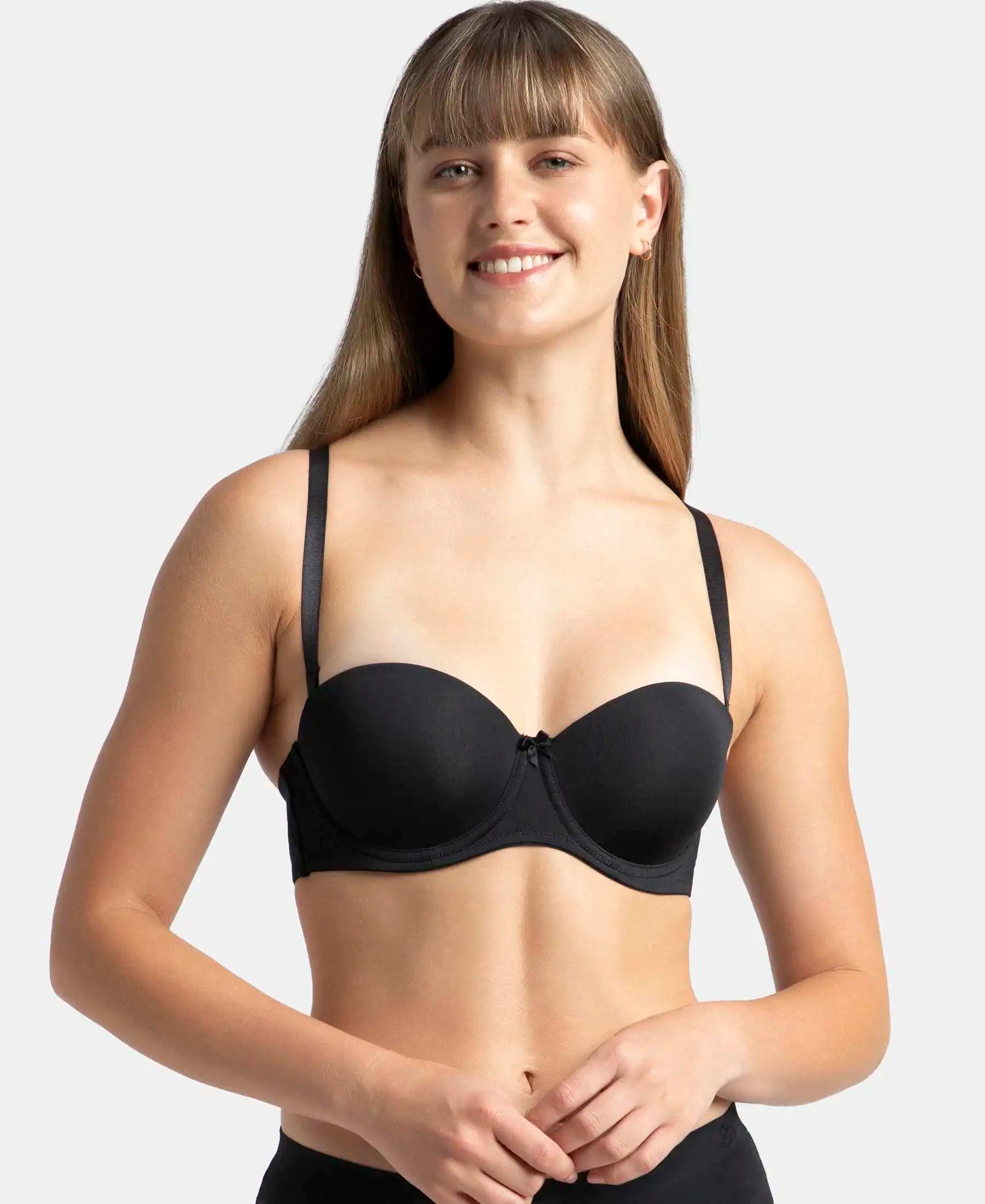 Under-Wired Padded Soft Touch Microfiber Elastane Stretch Full Coverage Strapless Bra with Ultra-Grip Support Band - Black Soft Lace Bralette Under-Wired Padded Soft Touch Microfiber Elastane Stretch Full Coverage Strapless Bra with Ultra-Grip Support Band - Black Soft Lace Bralette