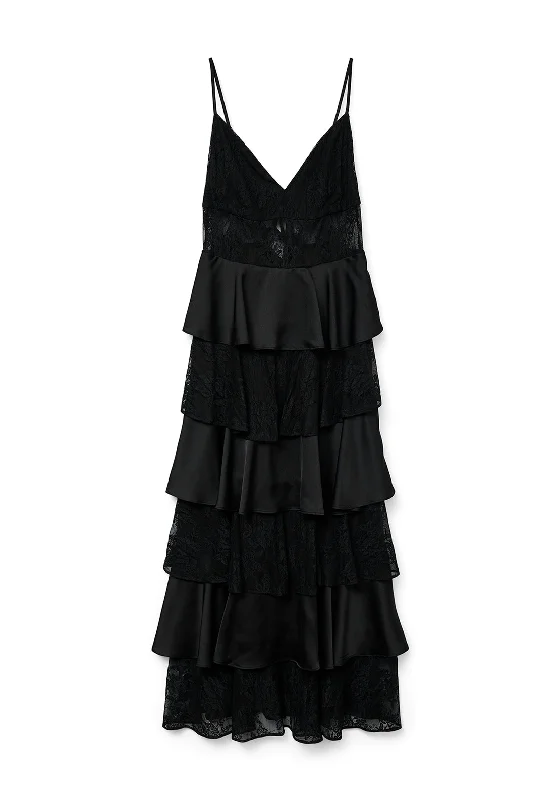 Vero Moda Dinna Lace Ruffle Maxi Dress, Black Chic Summer Maxi Dress