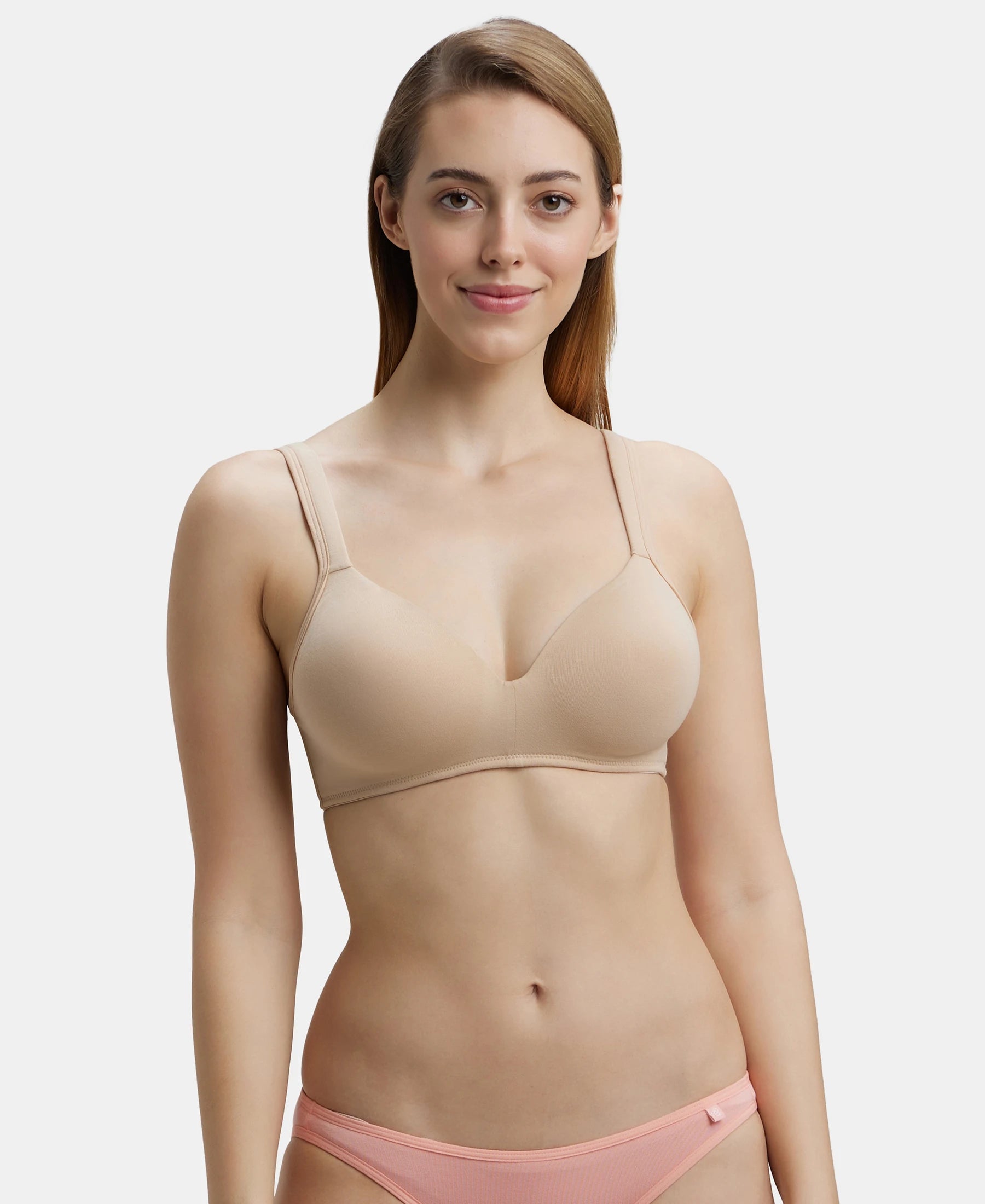 Wirefree Padded Super Combed Cotton Elastane Stretch Full Coverage Lounge Bra with Broad Cushioned Fabric Strap - Light Skin Push-Up Padded Bra Wirefree Padded Super Combed Cotton Elastane Stretch Full Coverage Lounge Bra with Broad Cushioned Fabric Strap - Light Skin Push-Up Padded Bra