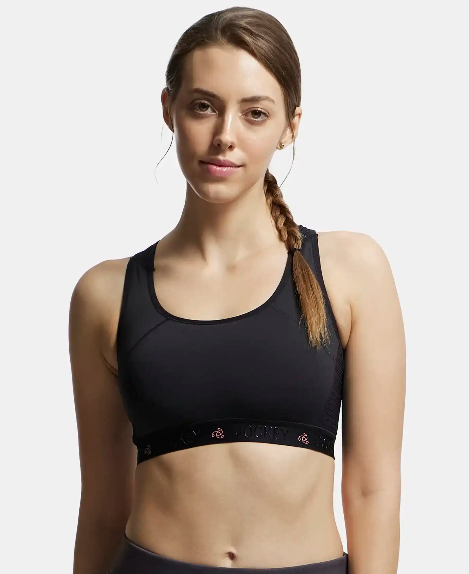 Wirefree Padded Tactel Nylon Elastane Stretch Full Coverage Racerback Styling Sports Bra with StayFresh and StayDry Treatment - Black Comfortable Active Bra Wirefree Padded Tactel Nylon Elastane Stretch Full Coverage Racerback Styling Sports Bra with StayFresh and StayDry Treatment - Black Comfortable Active Bra