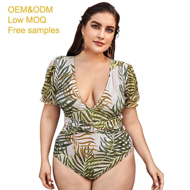 2022 plus size swimsuit short sleeve deep V-neck print women one piece african bikini swimwear sexy brazilian bathing suit Deep-V Swimsuit Design