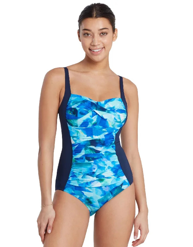 Aqua Digital Ruched Front Adjustable Swimsuit - Navy/Blue Bold High-Cut Bikini