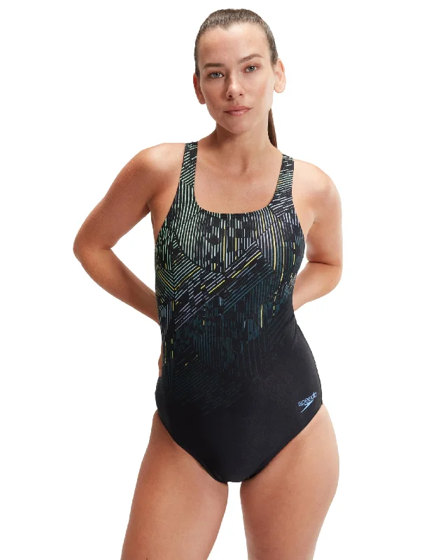 Digital Printed Medalist Swimsuit - Black/Green Quick-Dry Tankini