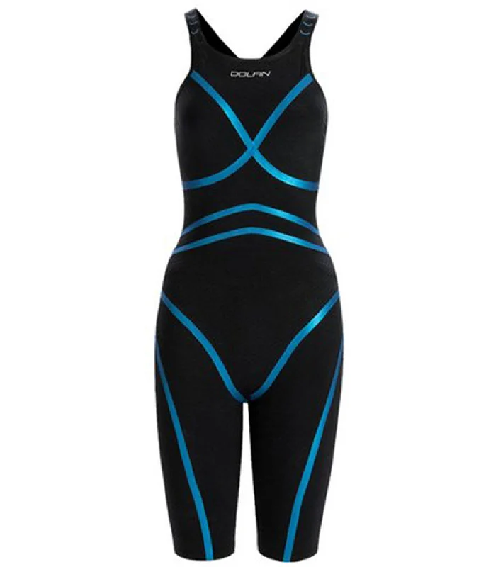 Dolfin Women's Lightstrike Bonded Open Back, Regular Torso,Tight Leg, Tech Suit Swimsuit Black Retro Swimwear Style