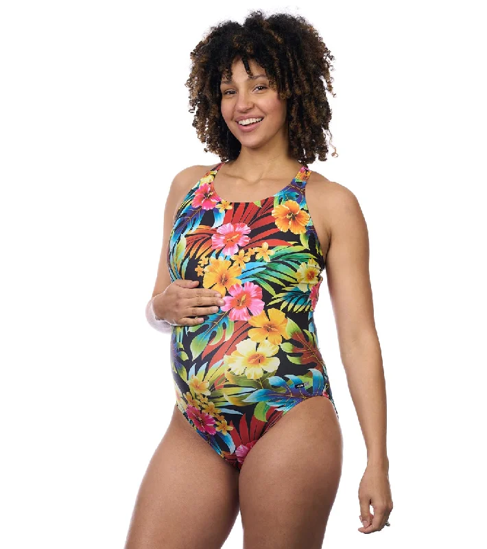 EQ Swimwear Women's Tropical Hawaiian Harmony Extra Long Torso One Piece Swimsuit Plus-Size Bikini Set