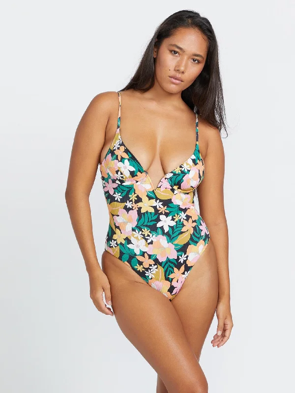 Had Me At Aloha One Piece Swimsuit - Multi Plunge Back Swimsuit