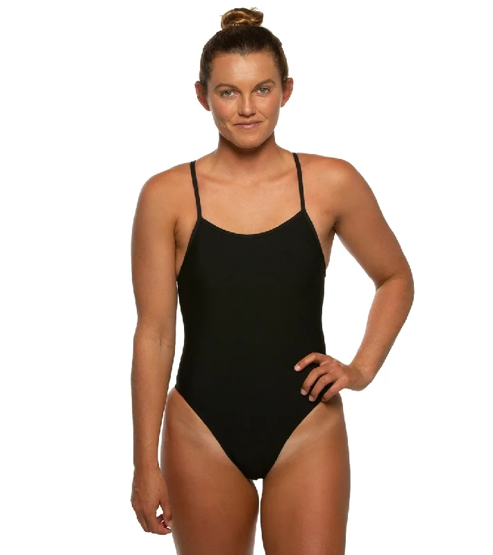 JOLYN Women's Perry Solid One Piece Swimsuit Black Sporty Swimwear Bottoms