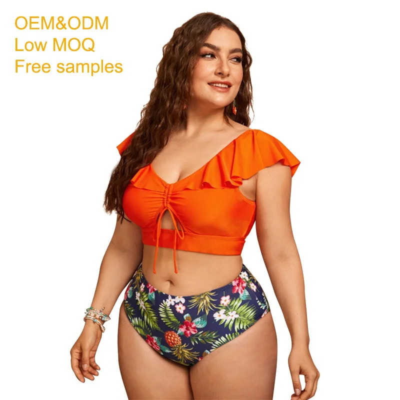 Plus size swimwear sexy women big bust swimsuits fat girl sling luxury orange 4xl super cost friendly high waist bathing suits Shiny One-Piece Swimsuit