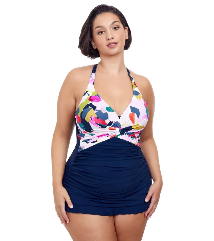 Profile by Gottex Plus Size Canvas Halter Swim Dress Classic Monokini Design