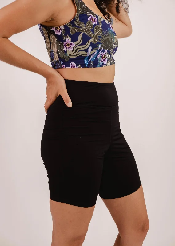 Riviera Black High Waist Swim Bike Short Solid Color Swimsuit