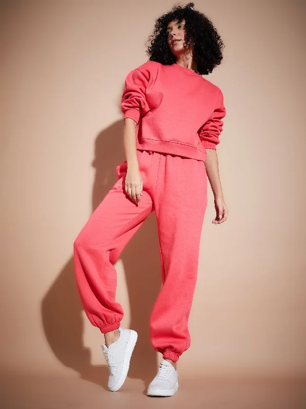 Women Pink Premium Fleece Oversized Sweatshirt With Joggers Hoodie with Ribbed Cuffs Snug Fit Comfort Women Pink Premium Fleece Oversized Sweatshirt With Joggers Hoodie with Ribbed Cuffs Snug Fit Comfort