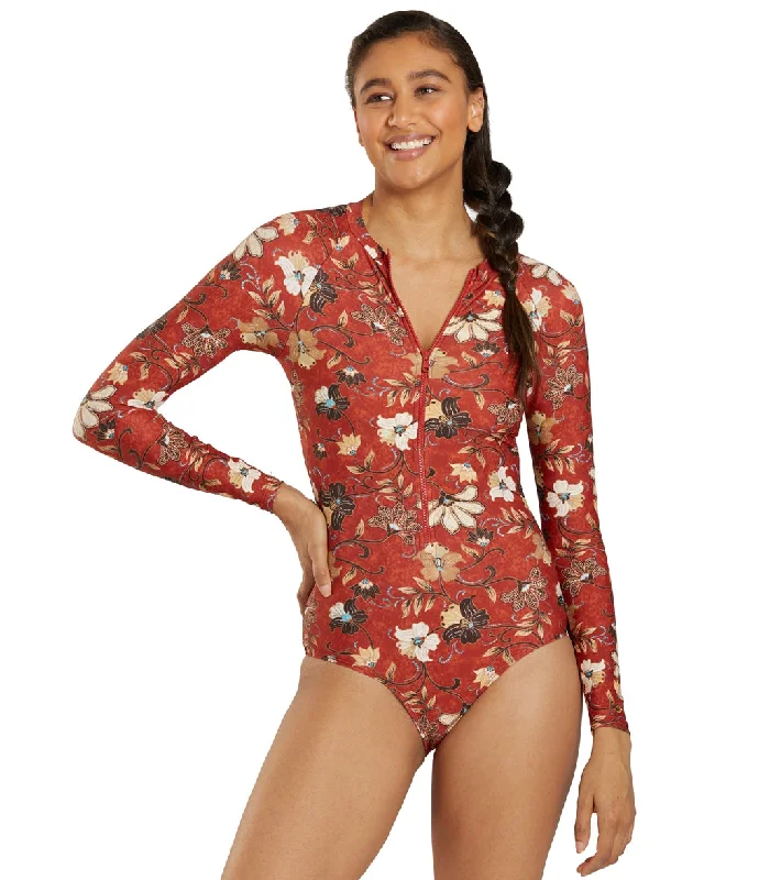 Sporti Active Vintage Bali Zip Front Long Sleeve One Piece Swimsuit Vintage Bali Sexy Swimwear Set