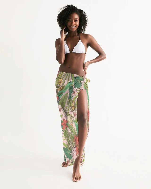 Vintage Tropical Floral Swimsuit Cover Up Sarong Swimsuit with Skirt