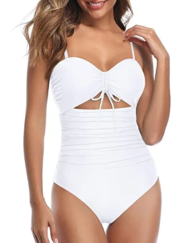 Removable Spaghetti Straps Swimsuits For Curvy Womens-White Elegant Swimsuit Bottoms