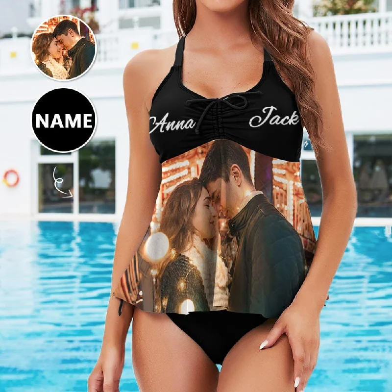 Plus Size Tankini Set Custom Photo&Name Sweet Swimsuit Personalized Womens Bathing Suit Chest Drawstring Swim Dress 2 Piece Tankini Color-Block Bikini Plus Size Tankini Set Custom Photo&Name Sweet Swimsuit Personalized Womens Bathing Suit Chest Drawstring Swim Dress 2 Piece Tankini Color-Block Bikini