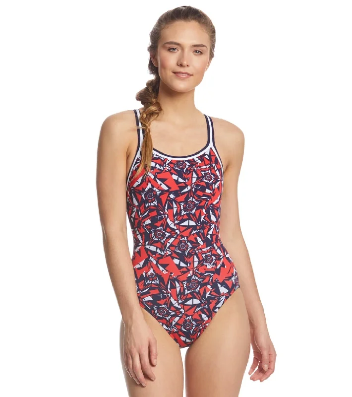 Dolfin Reliance Women's Ion DBX V-Back One Piece Swimsuit Red/White/Blue Full Coverage Swimsuit