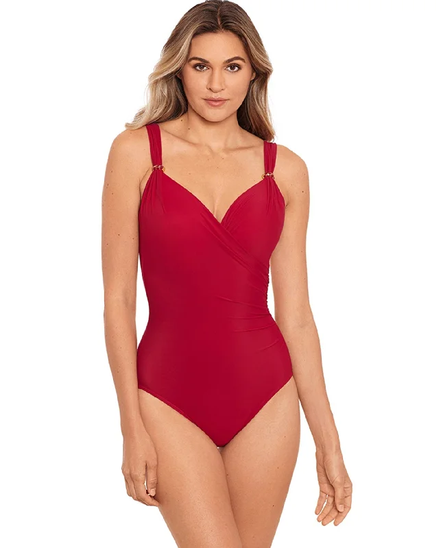 Miraclesuit Grenadine Razzle Dazzle Siren Underwire One Piece Swimsuit Beachy Ruffle Bikini