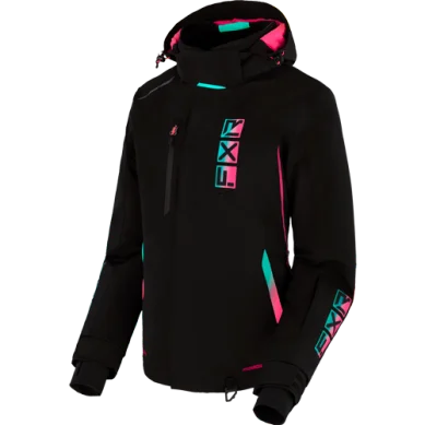 FXR Women's Evo FX Jacket, Black/Mint-Pink Fade Appliqued Jacket Beaded Jacket Sequined Jacket