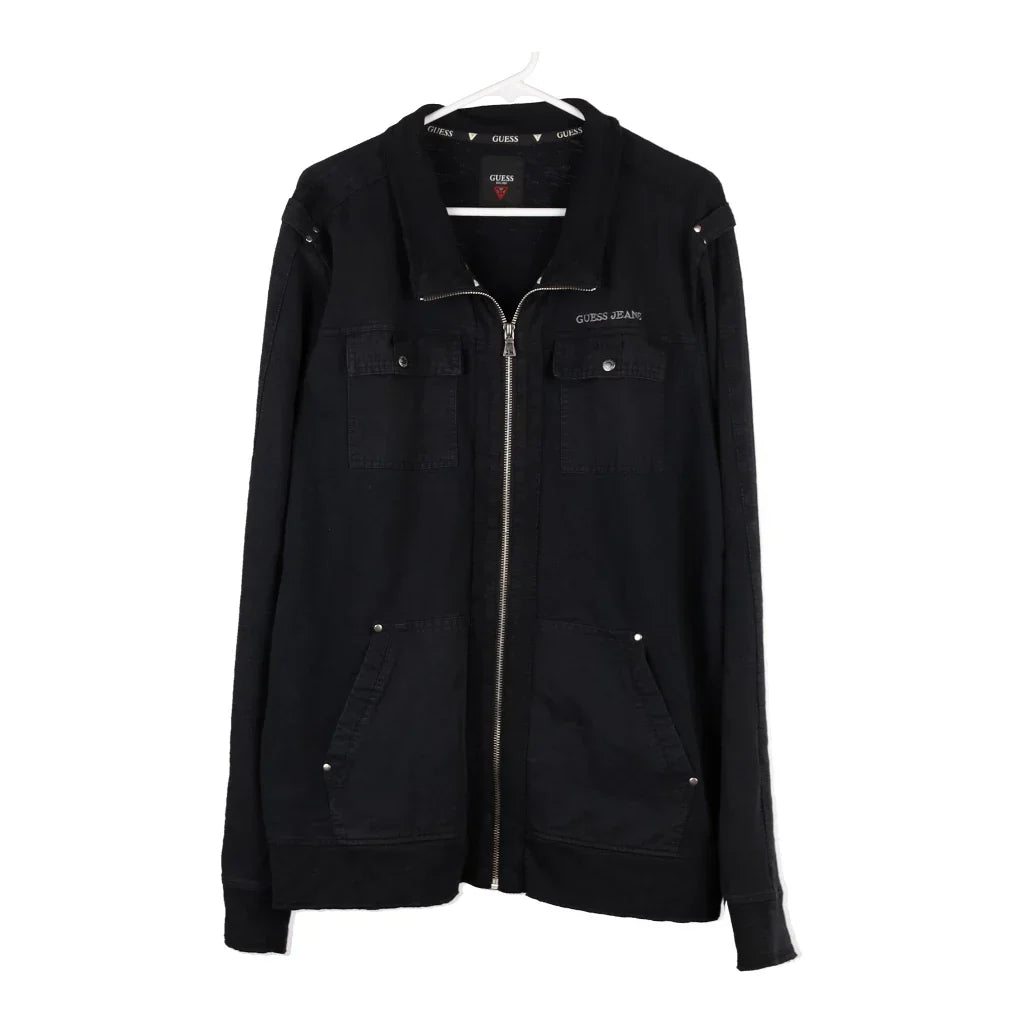 Guess Jacket - XL Black Cotton Blend Notch Collar Jacket Peter Pan Collar Jacket Cowl Neck Jacket