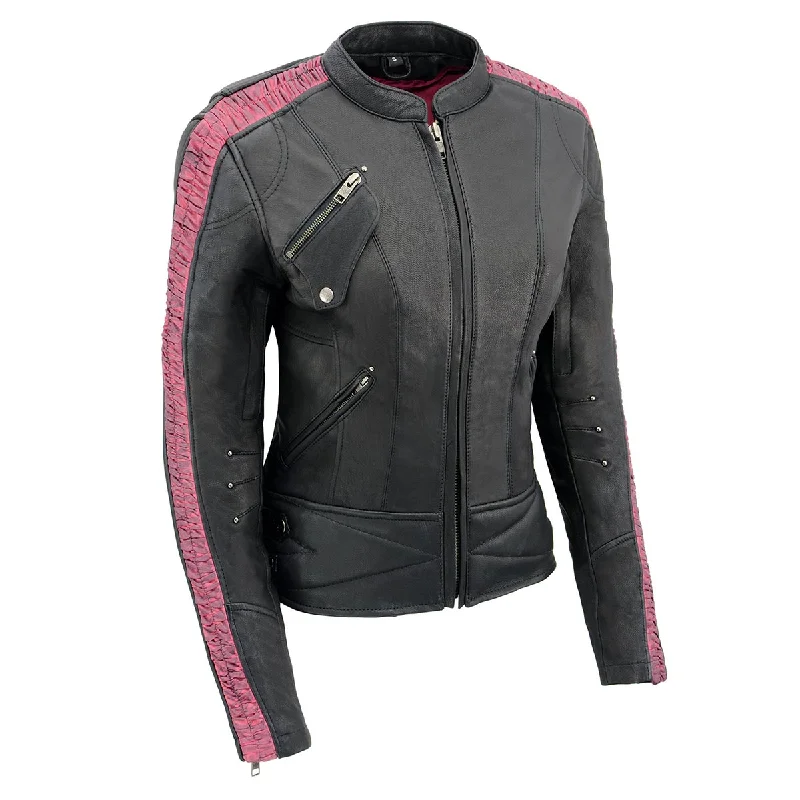 Milwaukee Leather MLL2571 Womens Black and Pink 'Crinkled Arm' Lightweight Racer Jacket Jersey Jacket Tulle Jacket Batik Jacket