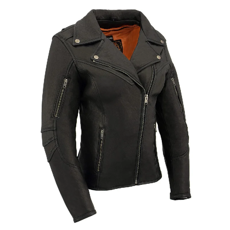 Milwaukee Leather MLL2581 Women's Black 'Classic' Leather Lightweight Long Length Vented Jacket Faux Fur Jacket Real Fur Jacket Shearling Jacket