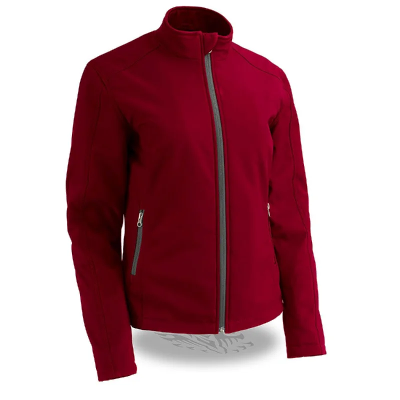 Milwaukee Leather MPL2763 Women's Red Waterproof Lightweight Soft Shell Jacket Tiered Jacket Buttoned Jacket Zippered Jacket