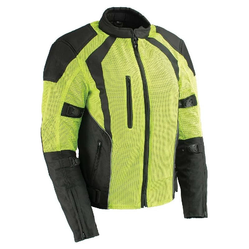 Milwaukee Leather MPL2793 High Vis Green with Black Armored Textile Motorcycle Jacket for Women - All Season Mesh Jacket Welt Pockets Slit Pockets Flap Pockets