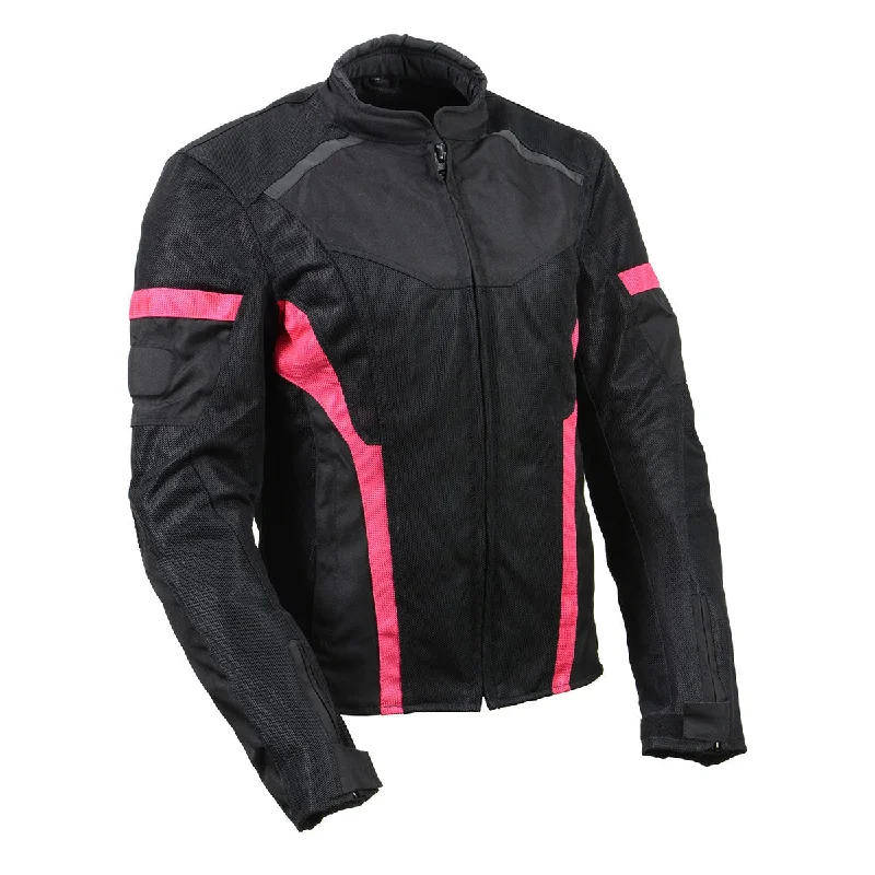 Milwaukee Leather MPL2794 Black and Pink Mesh/Textile Armored Motorcycle Racer Jacket for Women - All Season Jackets Faux Fur Jacket Real Fur Jacket Shearling Jacket