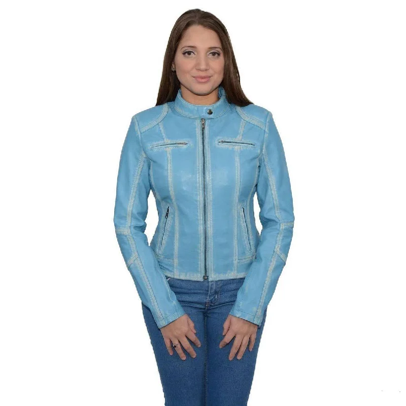 Milwaukee Leather SFL2830 Women's Aqua Scuba Style Sheepskin Fashion Leather Jacket Wool Jacket Cashmere Jacket Tweed Jacket