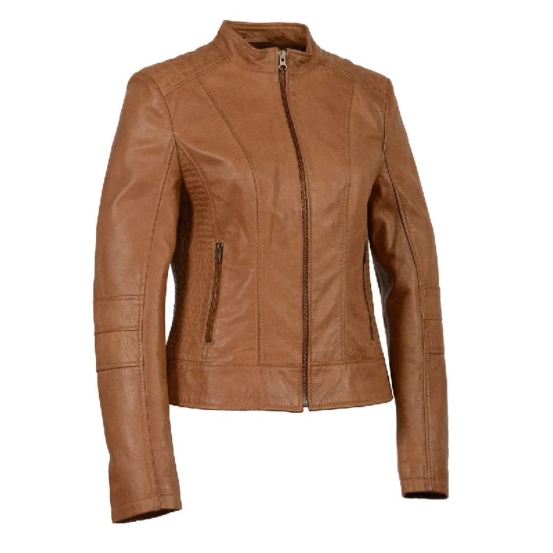 Milwaukee Leather SFL2860 Women's Saddle Zip Front Stand Up Collar Leather Jacket One-Shoulder Jacket Off-the-Shoulder Jacket Asymmetrical Jacket