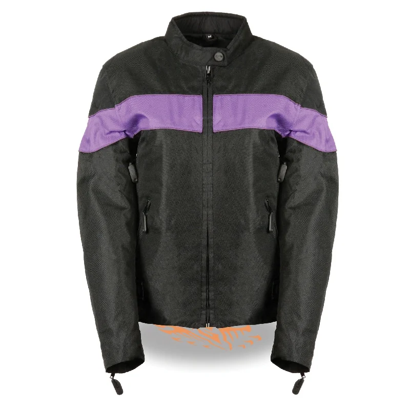 Milwaukee Leather SH2261 Women's Black and Purple Textile Lightweight Motorcycle Jacket with Reflective Piping Fleece Jacket Down Jacket Parka