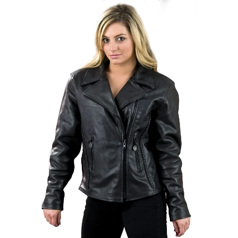 Milwaukee Leather SH7023 Women's 'Braided' Black Leather Jacket with Studs Satin Jacket Silk Jacket Chiffon Jacket