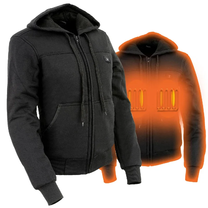 Nexgen Heat MPL2713SET Women Black 'Heated' Front Zipper Fiery Hoodie Jacket for Outdoor Activities w/ Battery Pack Collared Jacket Crew Neck Jacket Turtle Neck Jacket