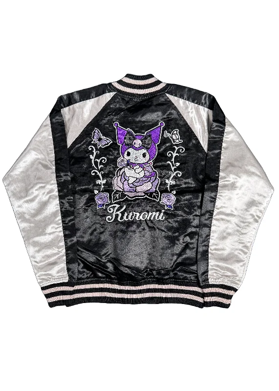 Sanrio Kuromi Rose Tattoo Bomber Jacket Satin Fabric Silk Fabric Chiffon Fabric