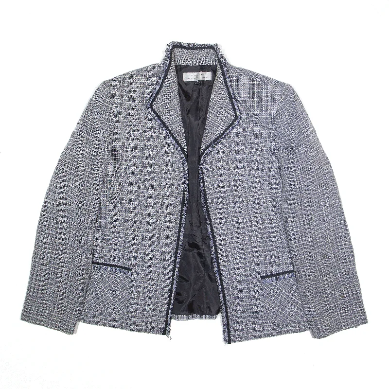 TAHARI Blazer Jacket Blue Check Womens XL Faux Fur Jacket Real Fur Jacket Shearling Jacket